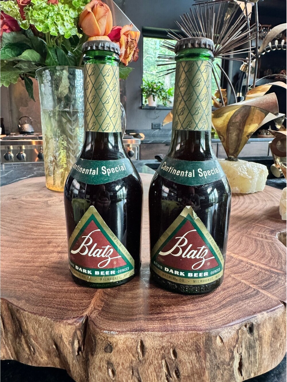 Pair Vintage 1954 Blatz Continental Special Dark Beer Bottles - UNOPENED